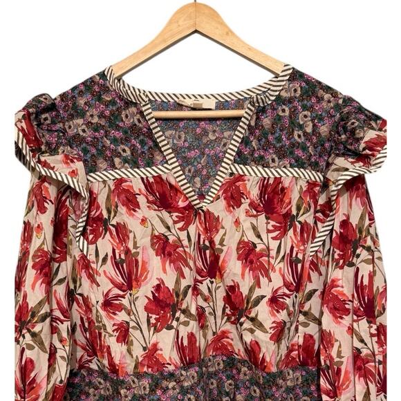 Entro M Boho Cottagecore Floral Mixed Media Ruffle Shoulder Blouse Top M - Picture 5 of 9